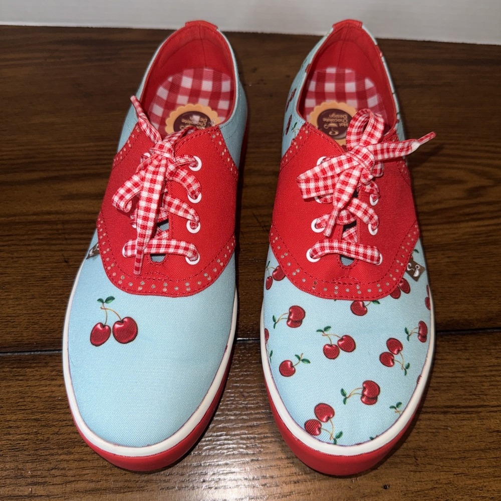 Hot Chocolate Design Cherry Blue Quirky Fun Casual Tennis Shoe Sneaker Size 9